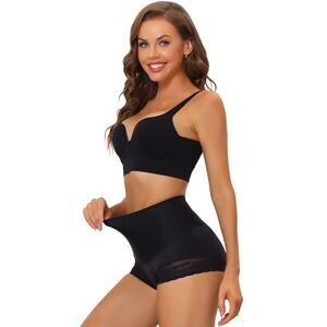 High Waisted Lace Brief Shapewear Panties Bodyshaper Black
